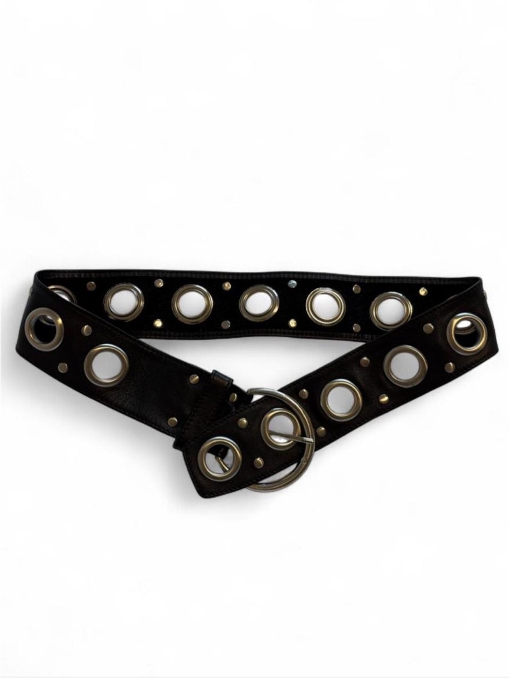Danier Wide Black Leather Eyelet Grommet Belt Size S